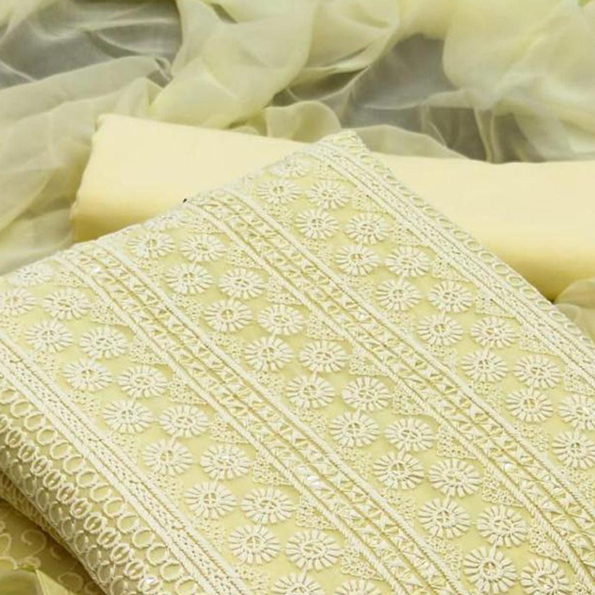 Yellow Casual Wear Sequence Embroidered Georgette Dress Material - Peachmode