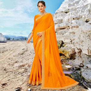 Yellow Casual Wear Solid And Woven Silk Saree - Peachmode