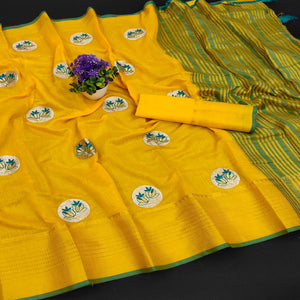 Yellow Casual Wear Woven Chanderi Silk Saree - Peachmode