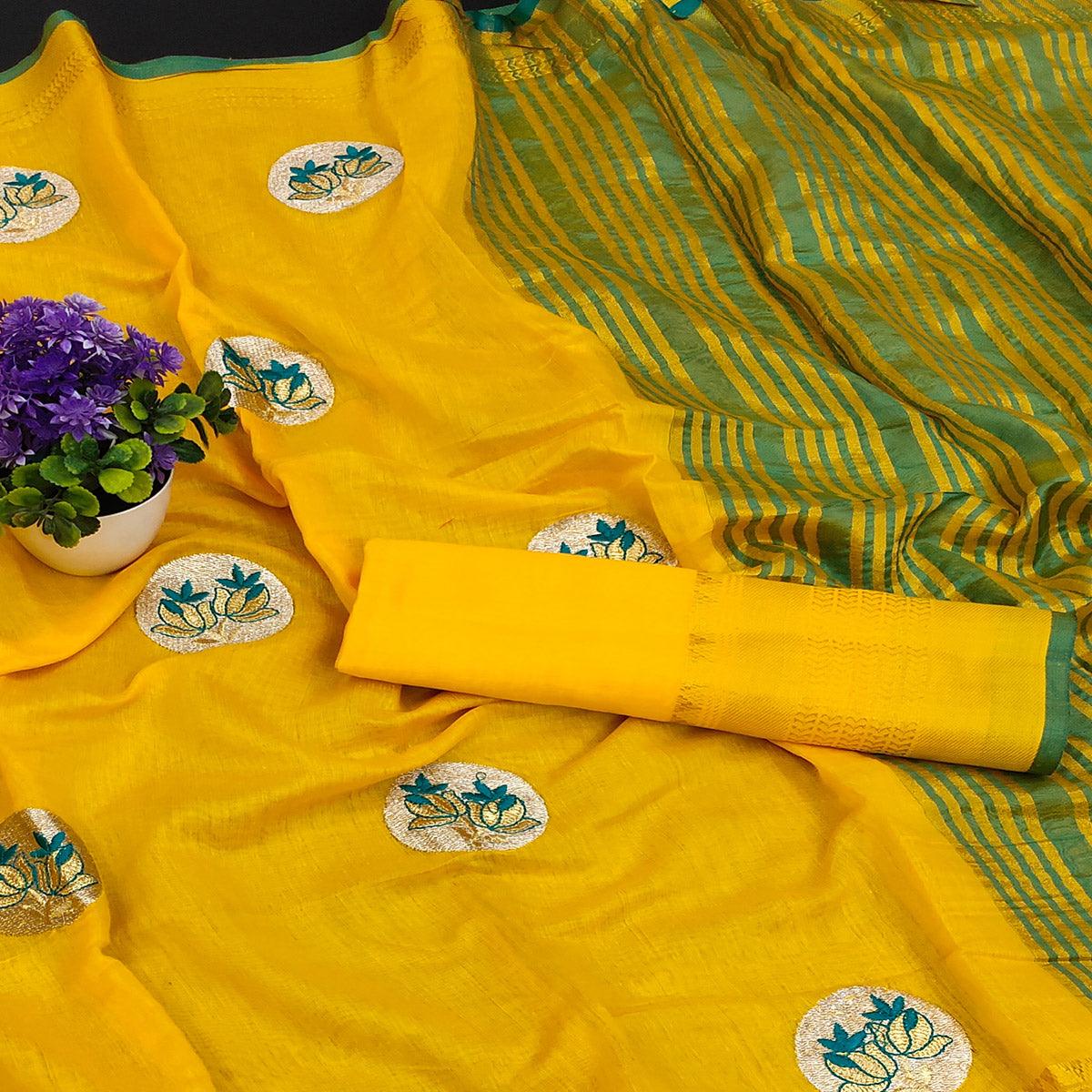 Yellow Casual Wear Woven Chanderi Silk Saree - Peachmode