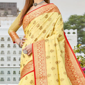Yellow Casual Wear Woven Cotton Handloom Saree - Peachmode
