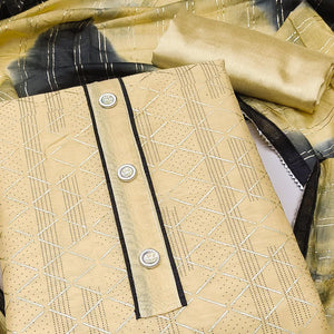 Yellow Checks Printed Chanderi Dress Material - Peachmode