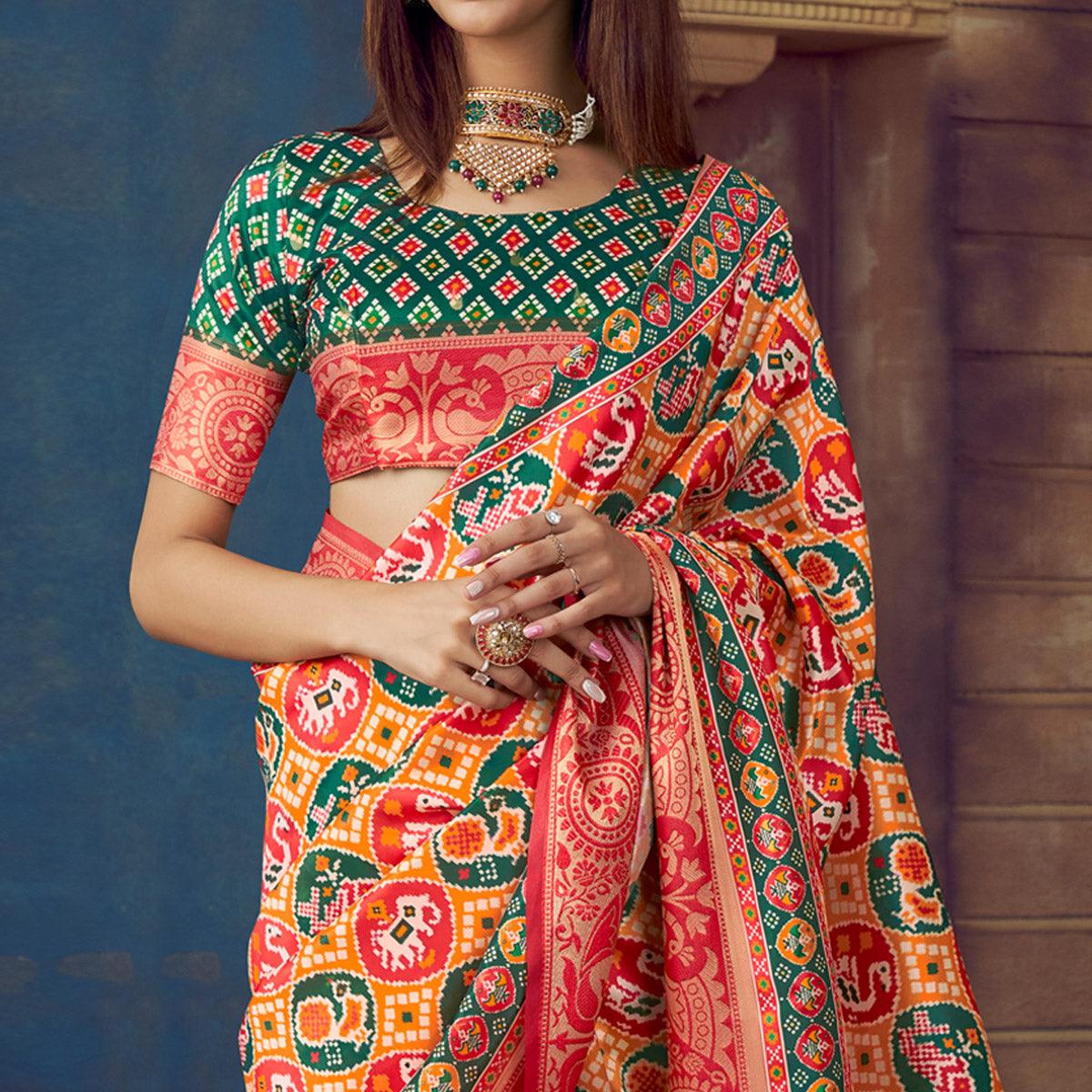 Yellow Digital Printed Art Silk Saree With Tassels - Peachmode