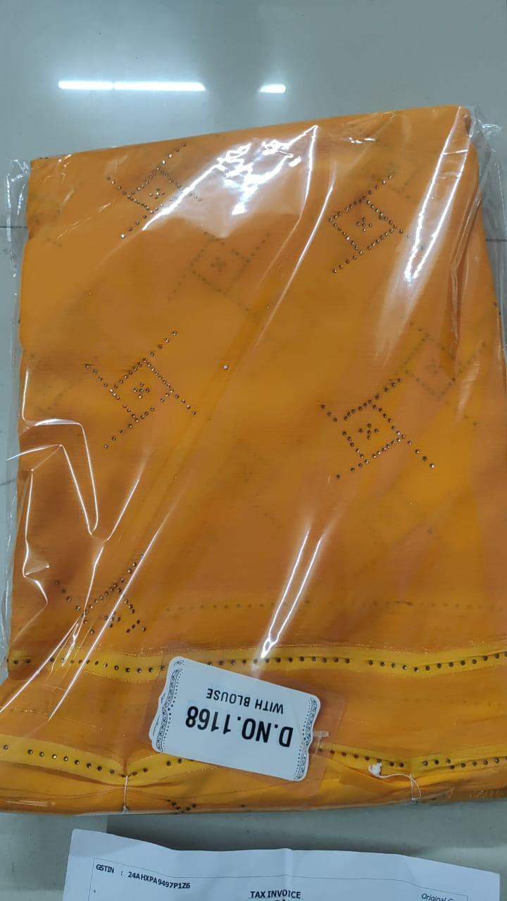 Yellow Embellished Georgette Saree - Peachmode