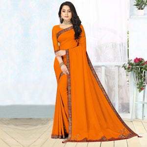 Yellow Embellished Vichitra Silk Saree - Peachmode