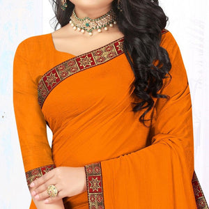 Yellow Embellished Vichitra Silk Saree - Peachmode