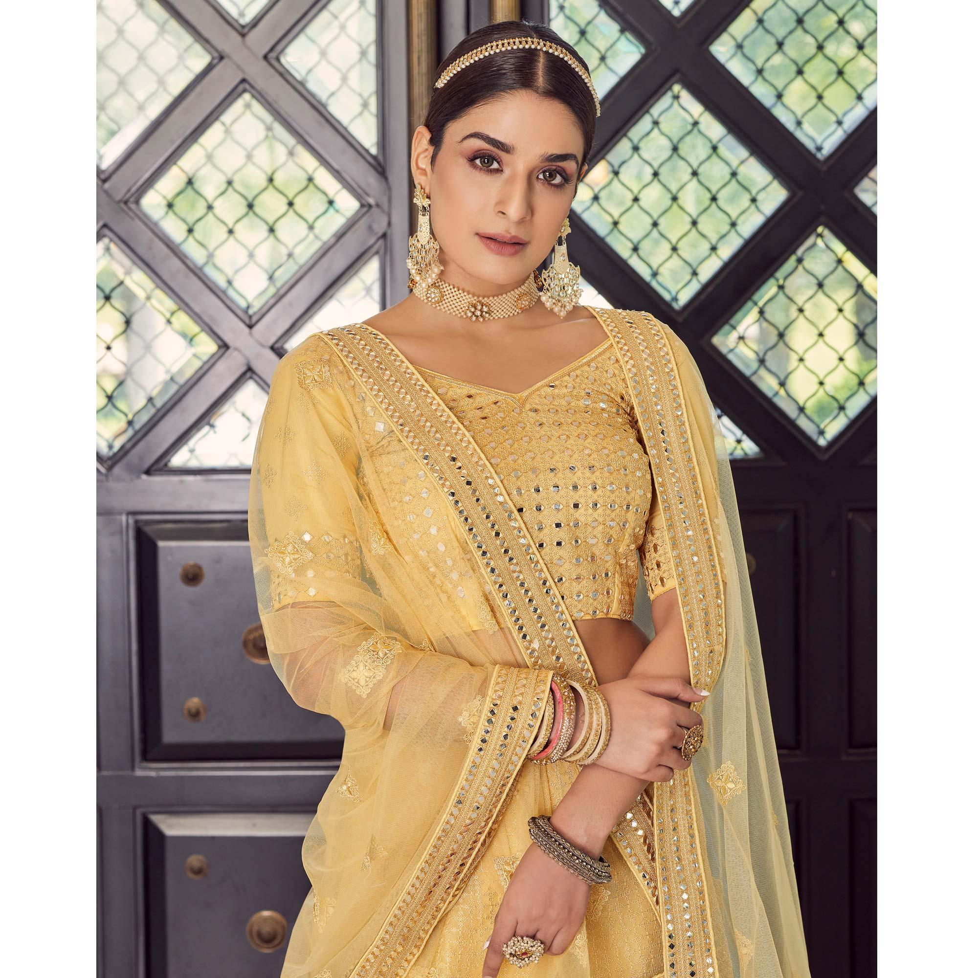 Yellow Embellished With Embroidered Georgette Lehenga Choli - Peachmode