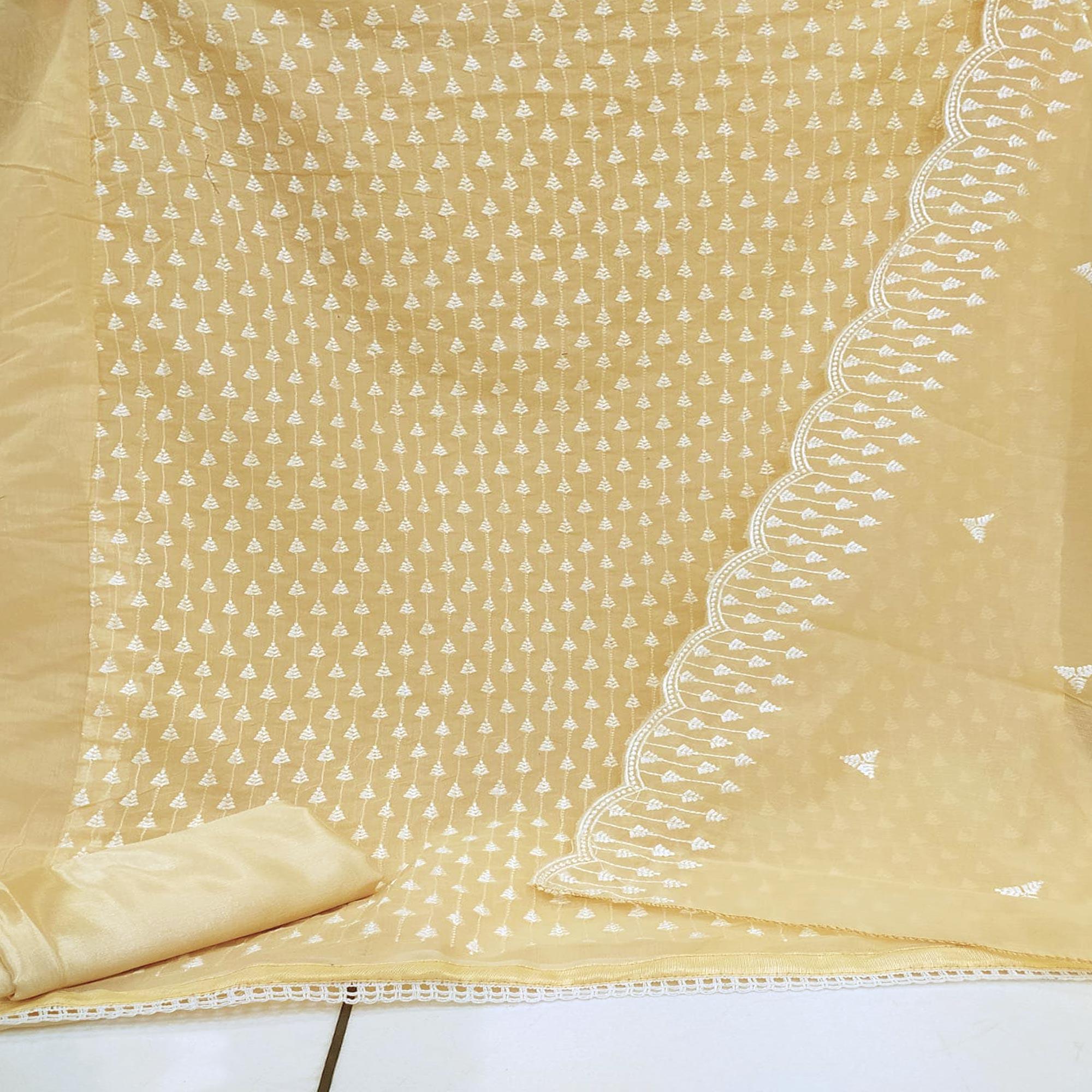 Yellow Embroidered Chanderi Dress Material - Peachmode