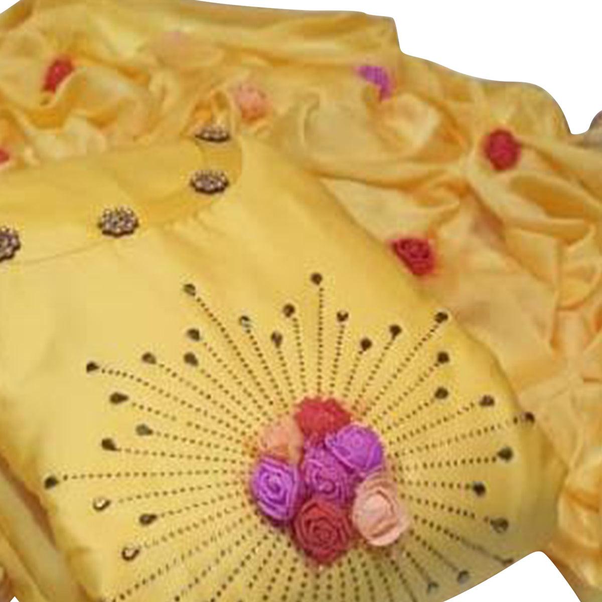 Yellow Embroidered Cotton Blend Dress Material - Peachmode