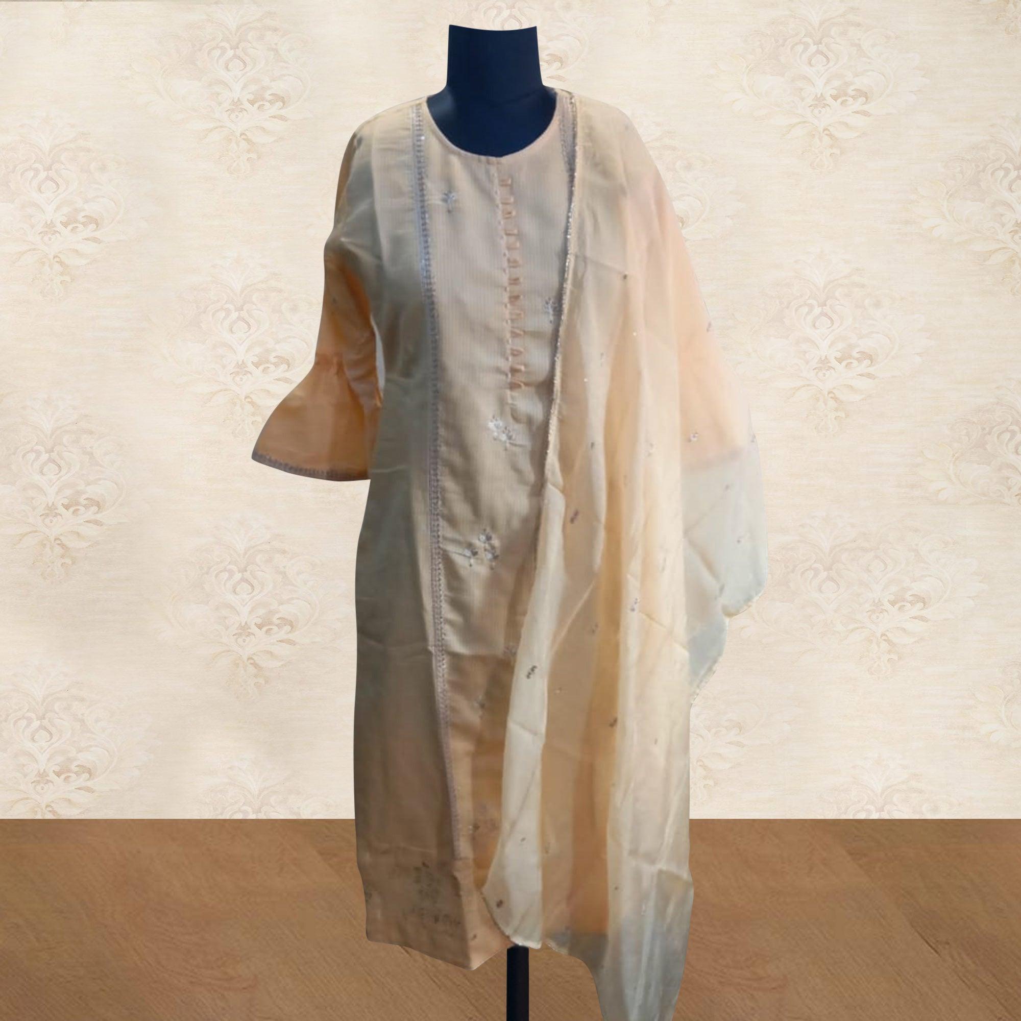 Yellow Embroidered Cotton Blend Kurti - Palazzo Set With Dupatta - Peachmode