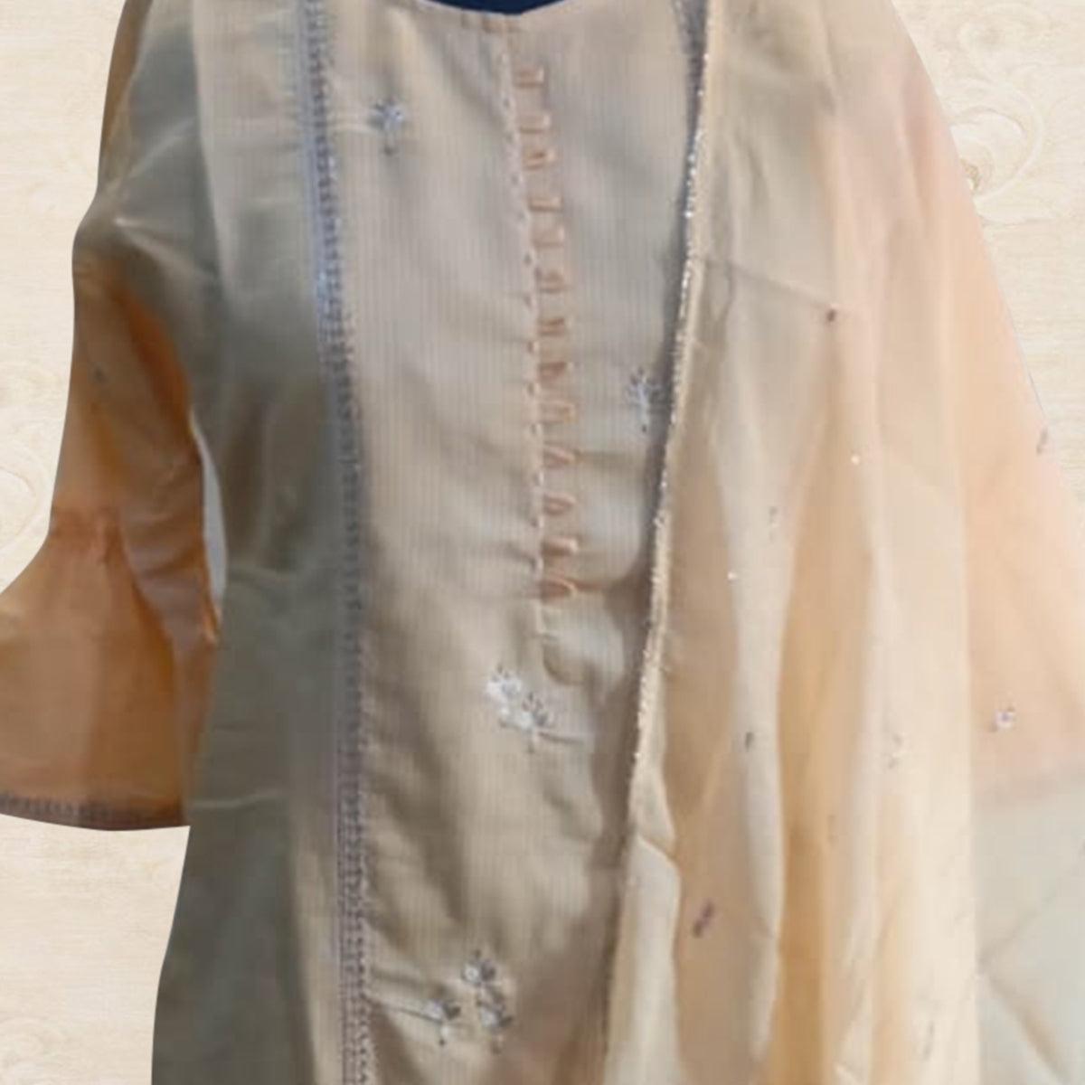 Yellow Embroidered Cotton Blend Kurti - Palazzo Set With Dupatta - Peachmode