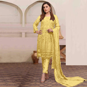 Yellow Embroidered Georgette Pakistani Suit - Peachmode