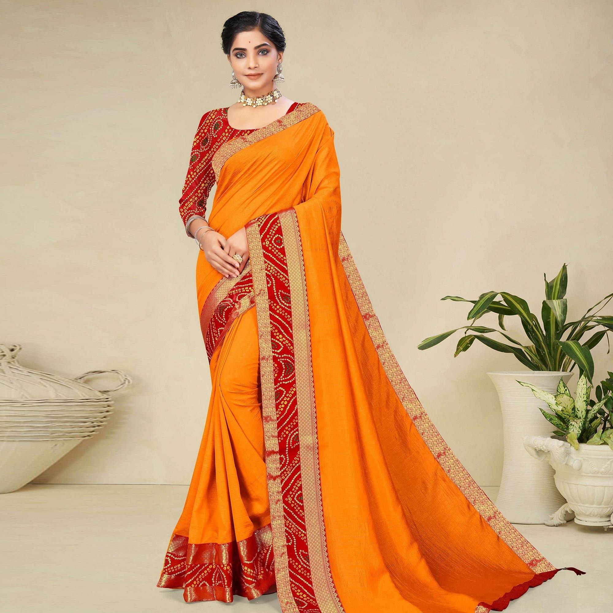 Yellow Festive Wear Bandhani Printed Border Silk Designer Saree - Peachmode