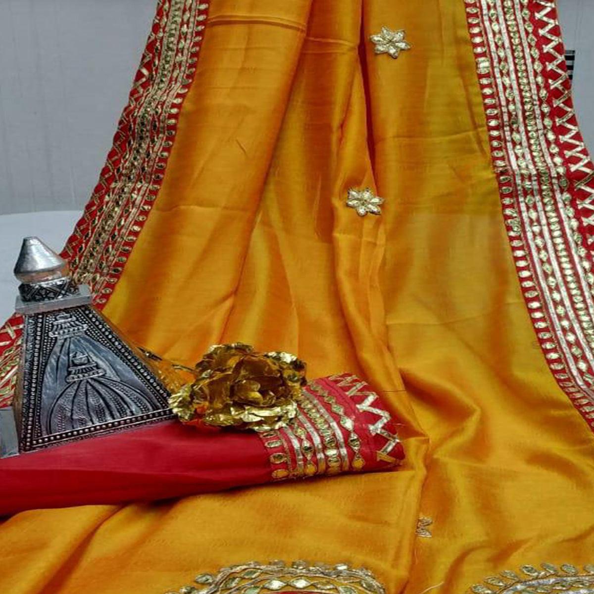 Yellow Festive Wear Dola Silk Saree With Gotta Patti Lace Border - Peachmode