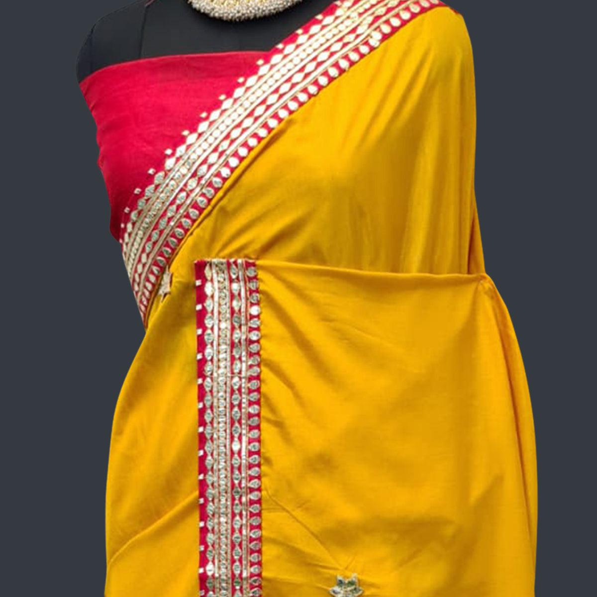 Yellow Festive Wear Dola Silk Saree With Gotta Patti Lace Border - Peachmode