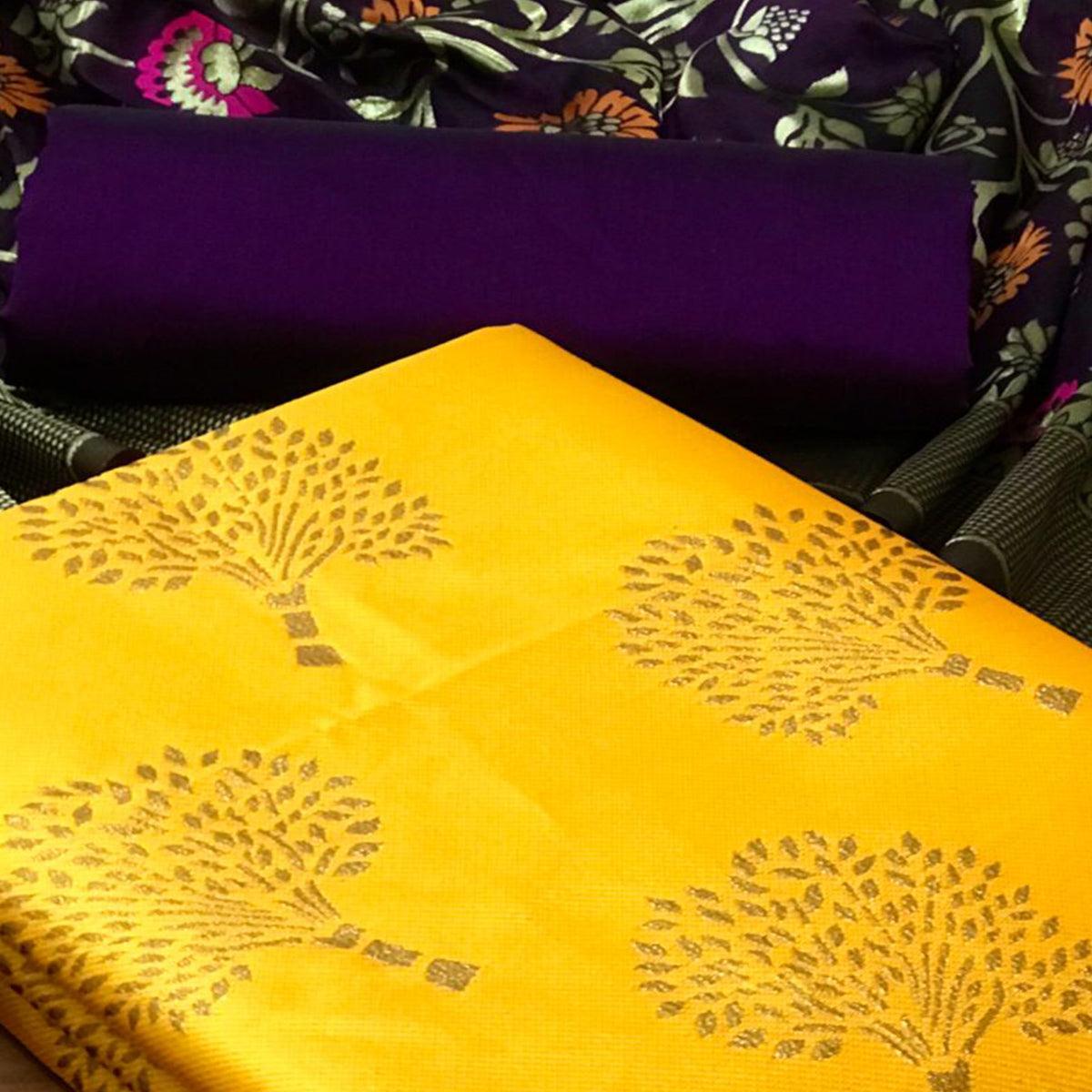 Yellow Festive Wear Embroidered Banarasi Silk Dress Material - Peachmode