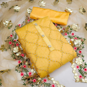 Yellow Festive Wear Embroidered Chanderi Dress Material - Peachmode