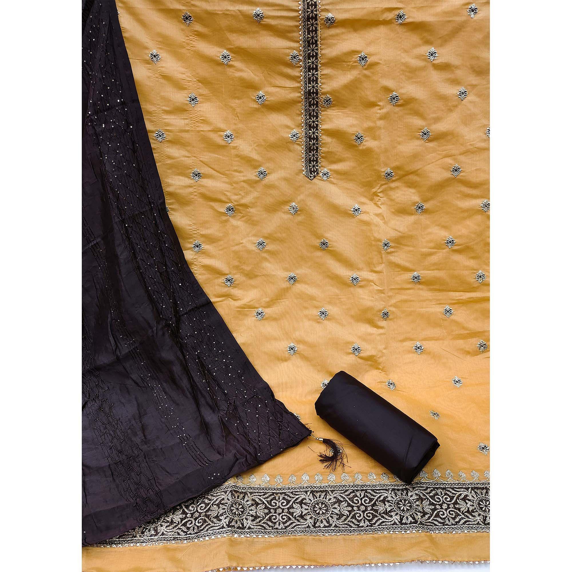 Yellow Festive Wear Embroidered Chanderi Dress Material - Peachmode