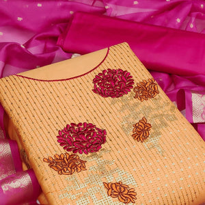 Yellow Festive Wear Floral Embroidered Cotton Dress Material - Peachmode