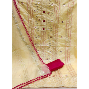 Yellow Festive Wear Floral Hand Work Pure Modal Dress Material - Peachmode