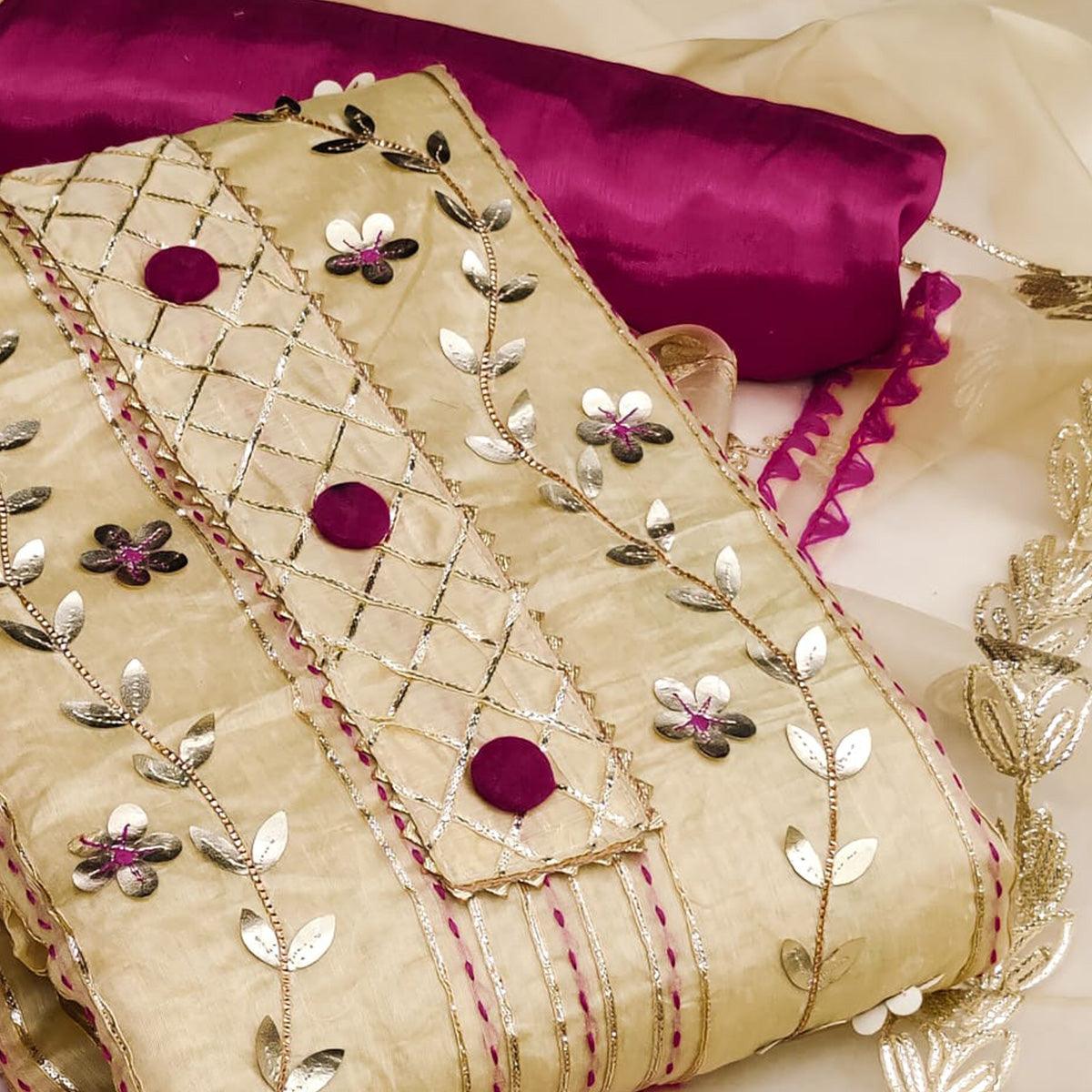 Yellow Festive Wear Floral Hand Work Pure Modal Dress Material - Peachmode