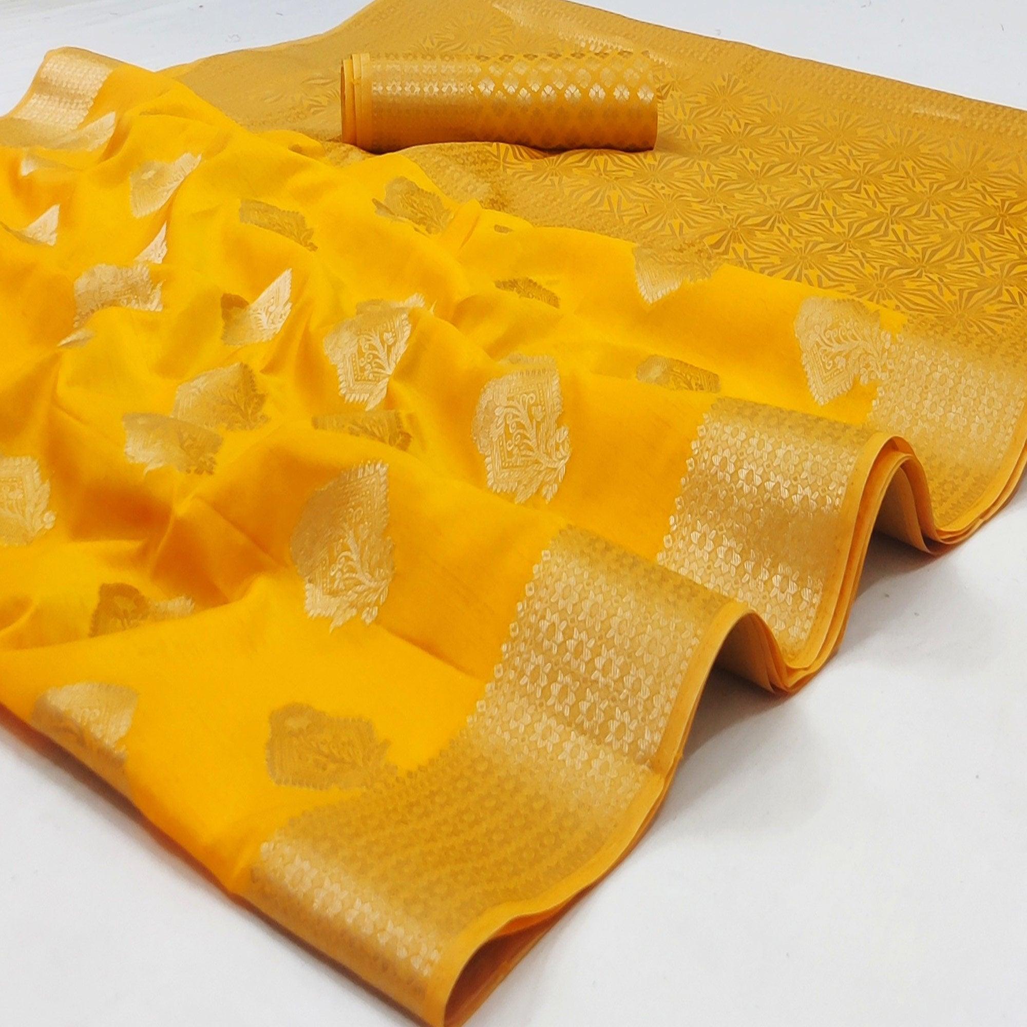 Yellow Festive Wear Floral Woven Art Silk Saree - Peachmode