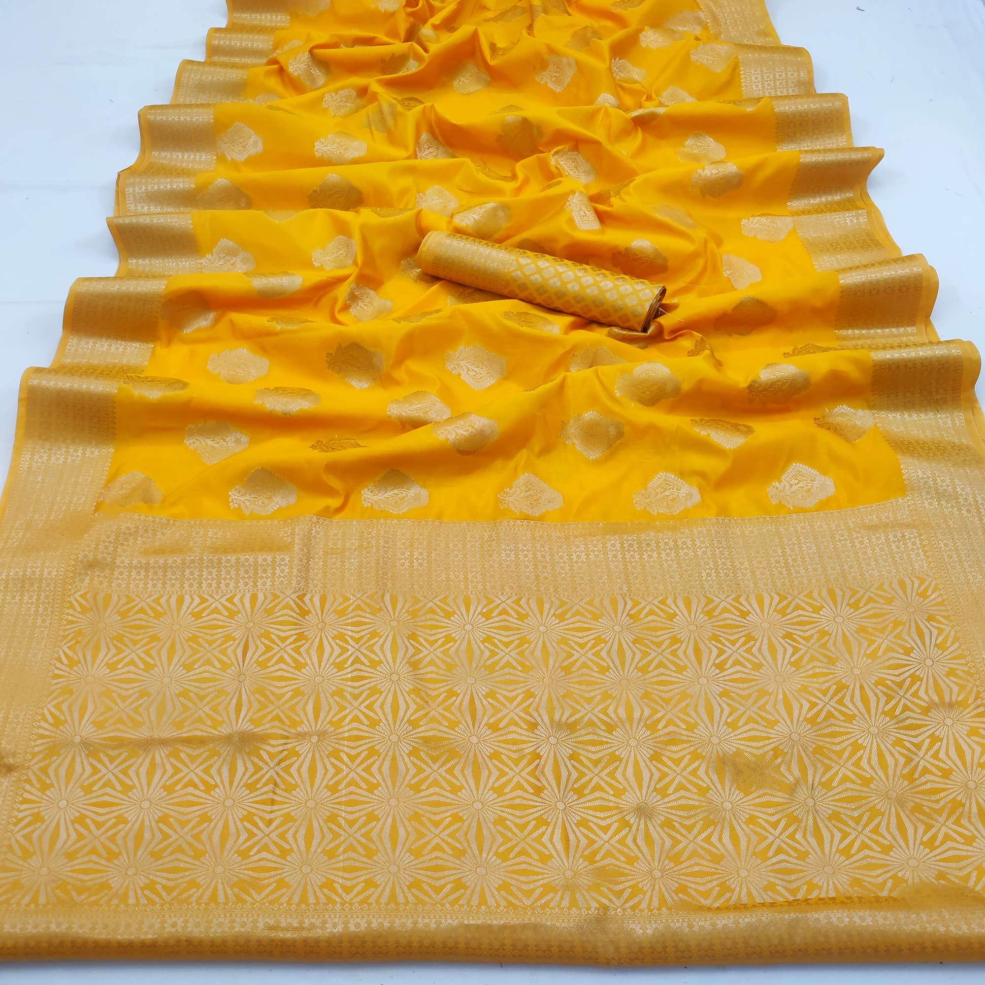 Yellow Festive Wear Floral Woven Art Silk Saree - Peachmode