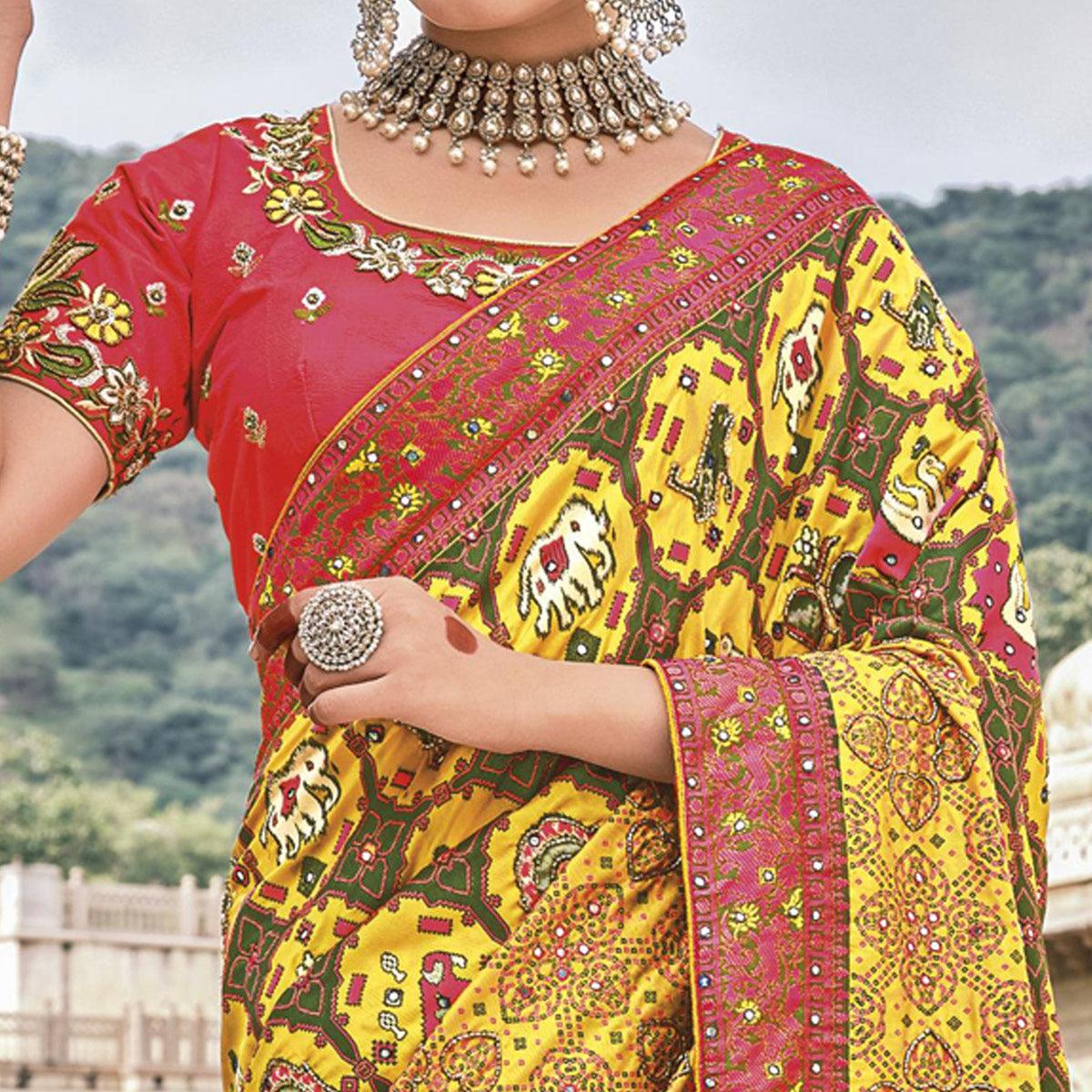 Yellow Festive Wear Plain & Hand Work Pure Silk Saree - Peachmode