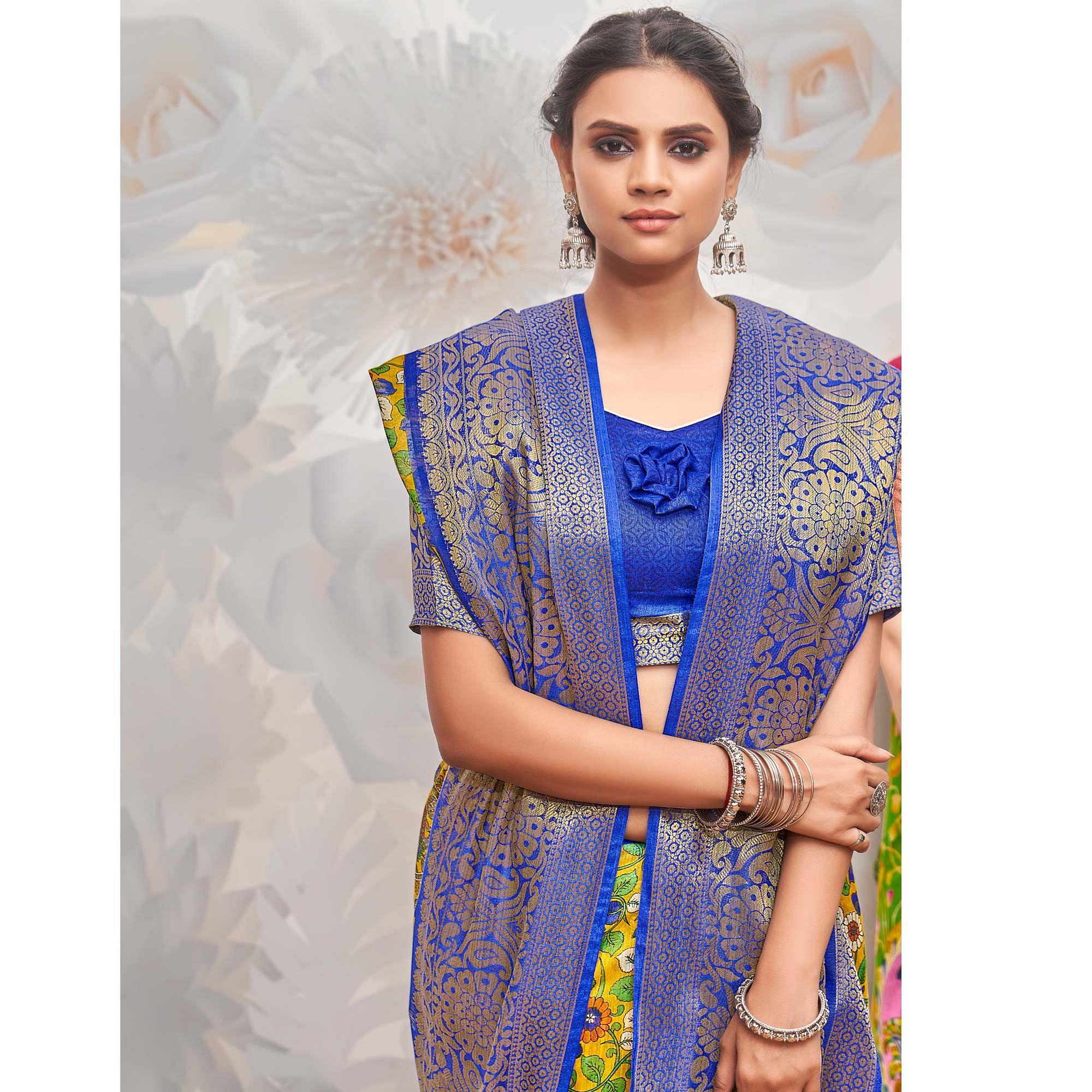 Yellow Festive Wear Printed Cotton Silk Saree - Peachmode