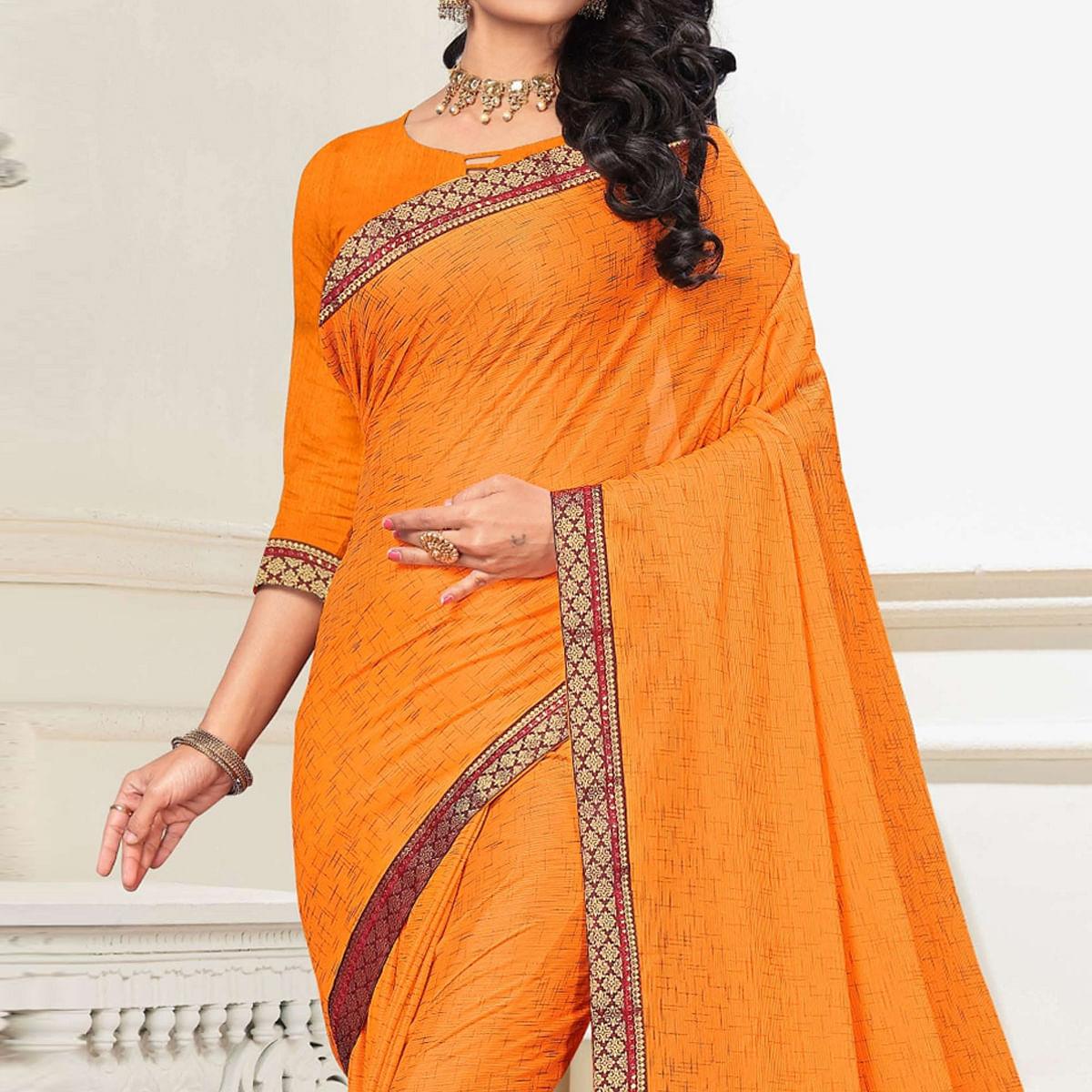 Yellow Festive Wear Printed With Banarasi Lace Art Silk Saree - Peachmode