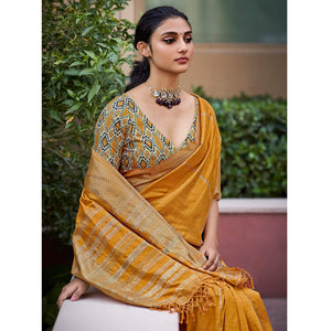 Yellow Festive Wear Sequence Digital Work Silk Saree - Peachmode