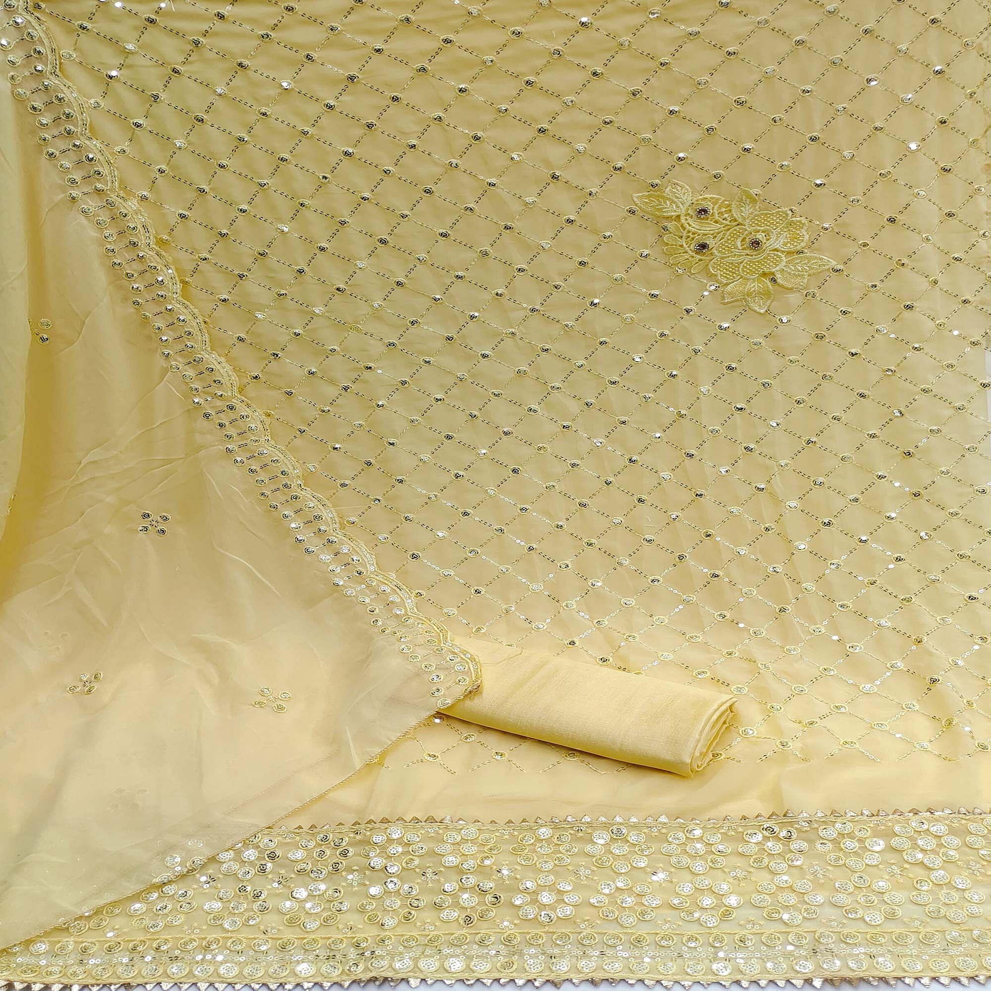 Yellow Festive Wear Sequence Embroidered Georgette Dress Material - Peachmode