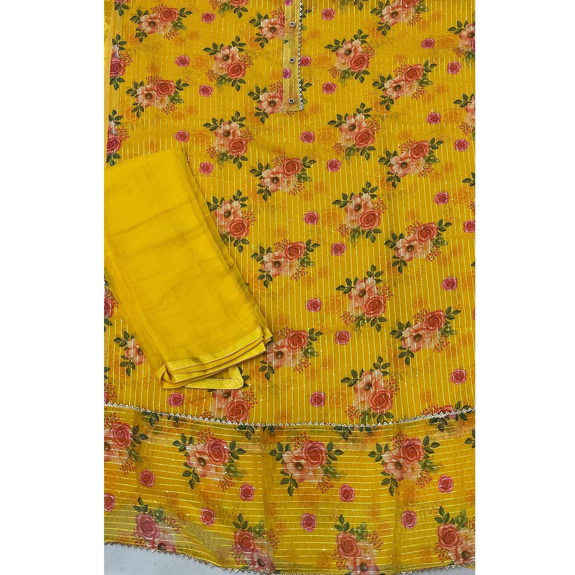 Yellow Festive Wear Sequence Embroidered Georgette Dress Material - Peachmode