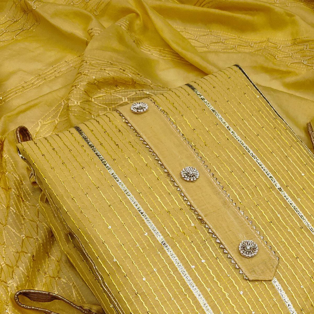 Yellow Festive Wear Sequence Embroidered Modal Dress Material - Peachmode