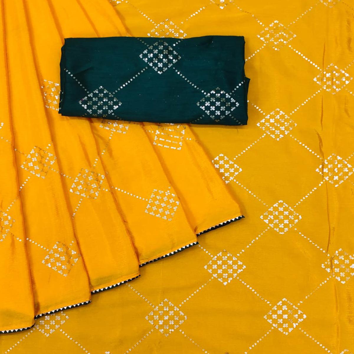 Yellow Festive Wear Sequence Work Chiffon Saree - Peachmode