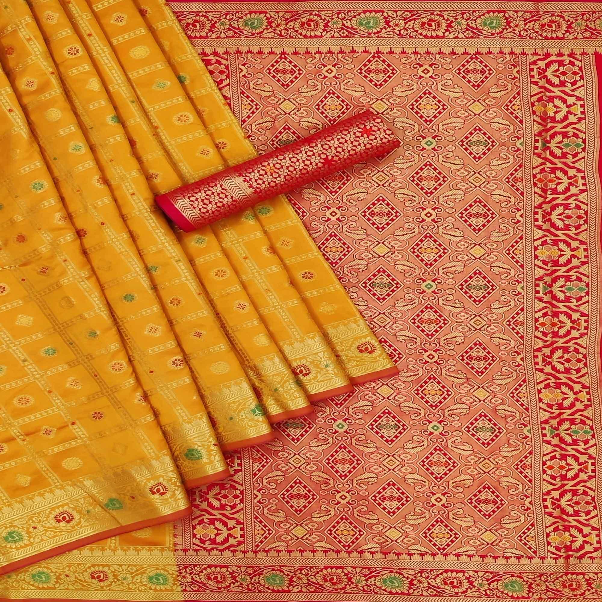 Yellow Festive Wear Weaving Silk Saree - Peachmode