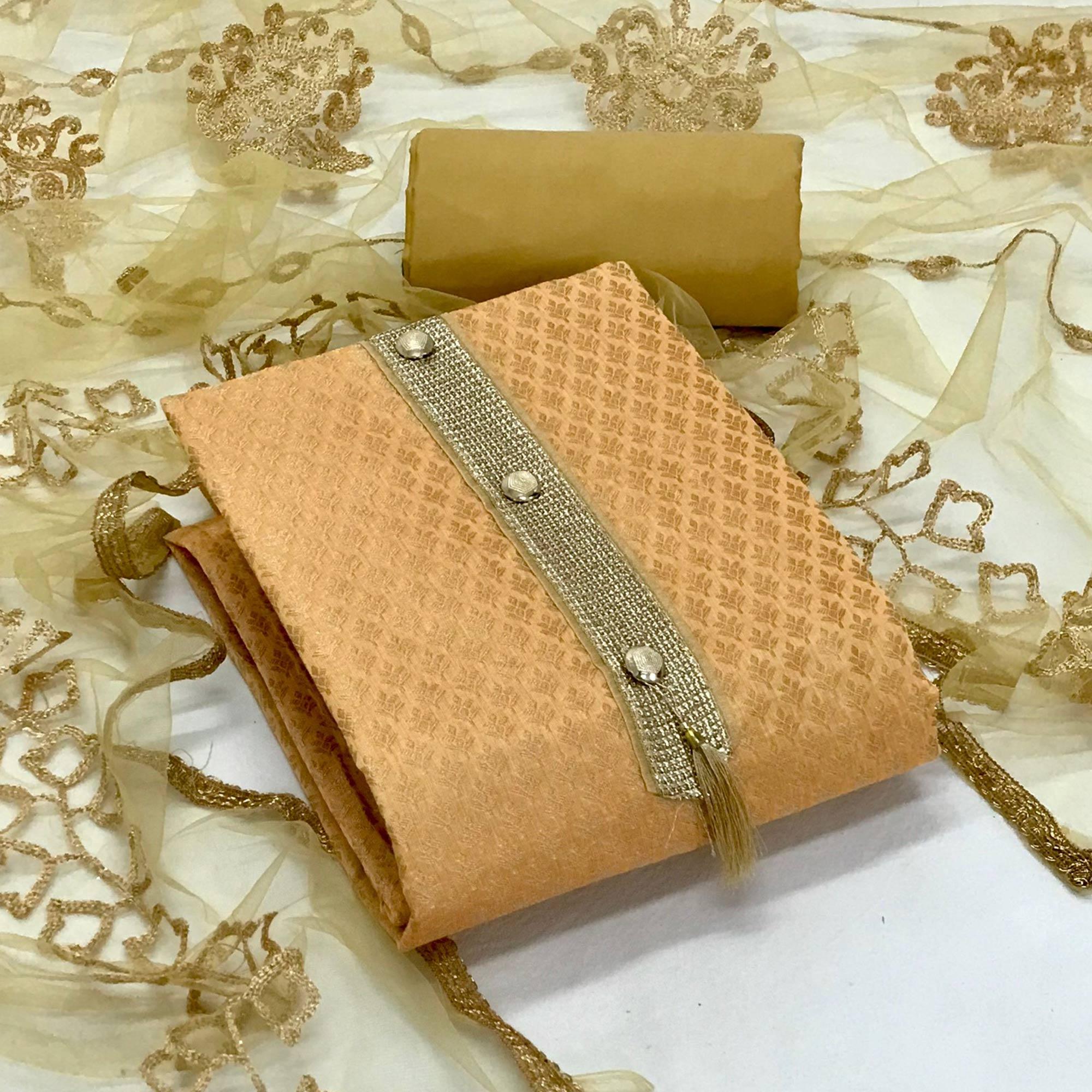 Yellow Festive Wear Woven Banarasi Silk Dress Material - Peachmode