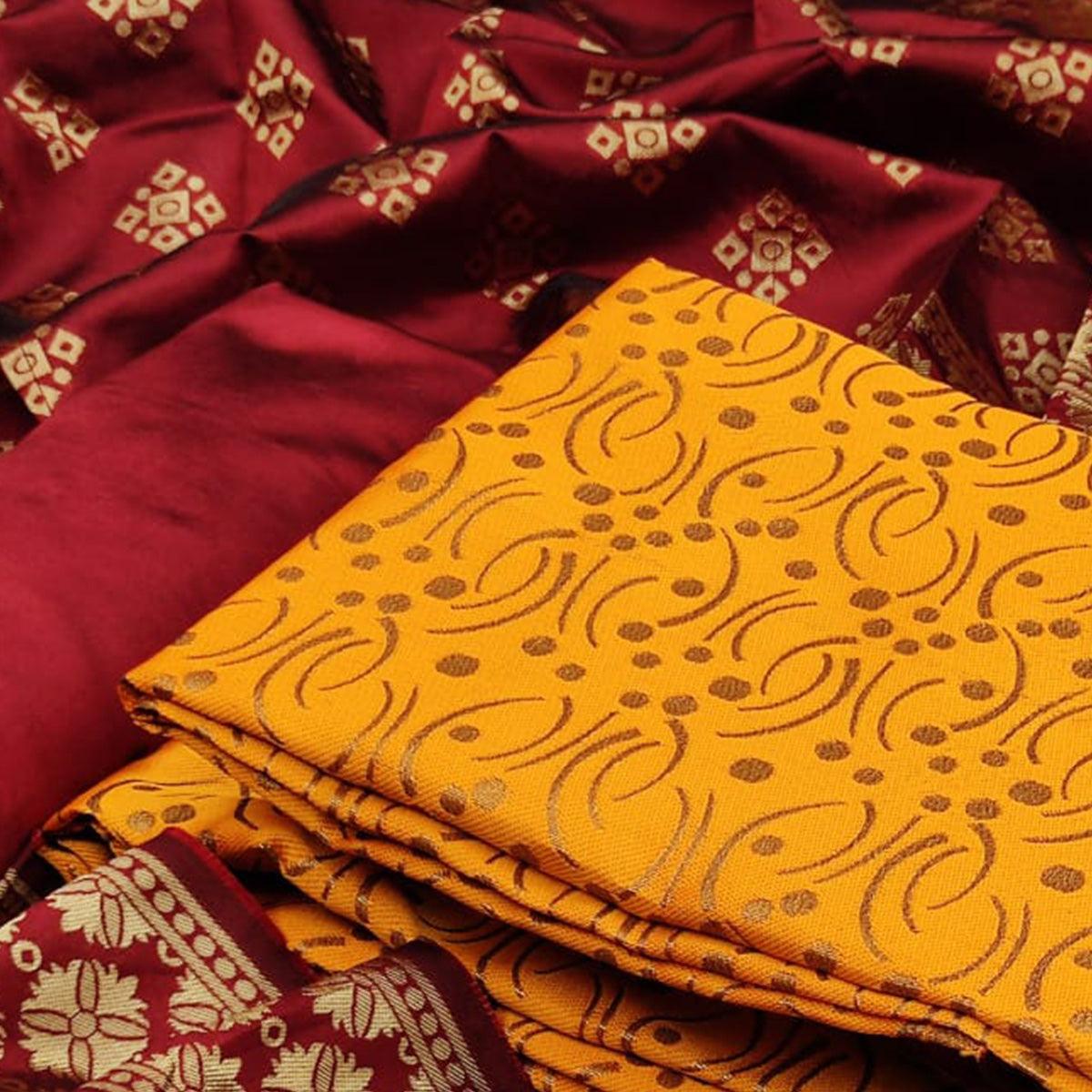 Yellow Festive Wear Woven Banarasi Silk Dress Material - Peachmode