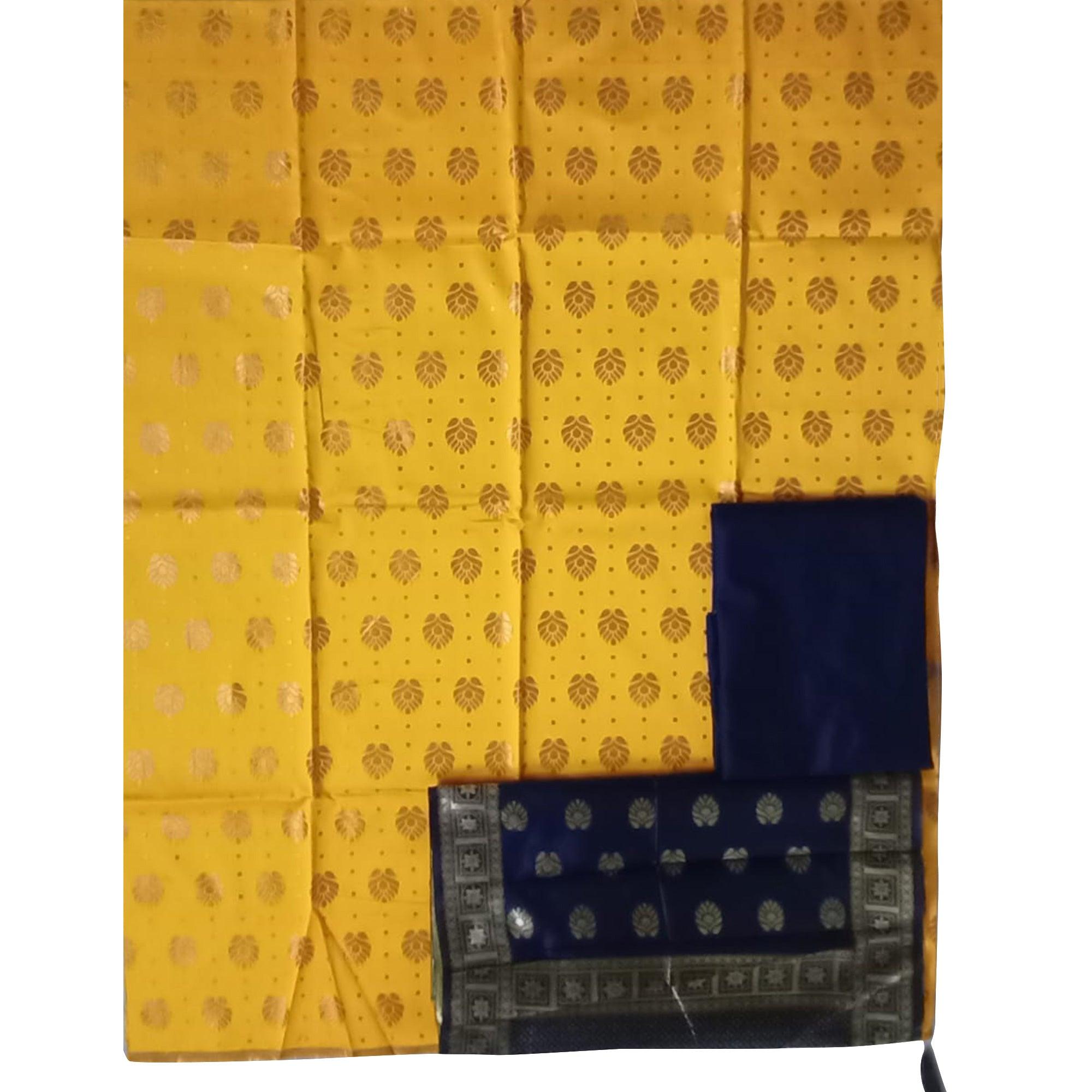 Yellow Festive Wear Woven Banarasi Silk Dress Material - Peachmode