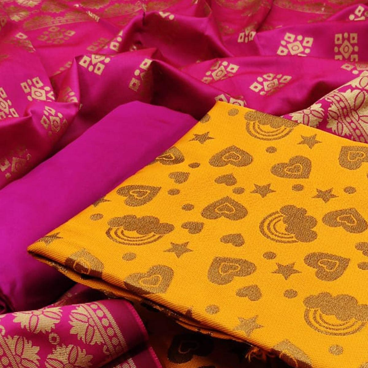 Yellow Festive Wear Woven Banarasi Silk Dress Material - Peachmode