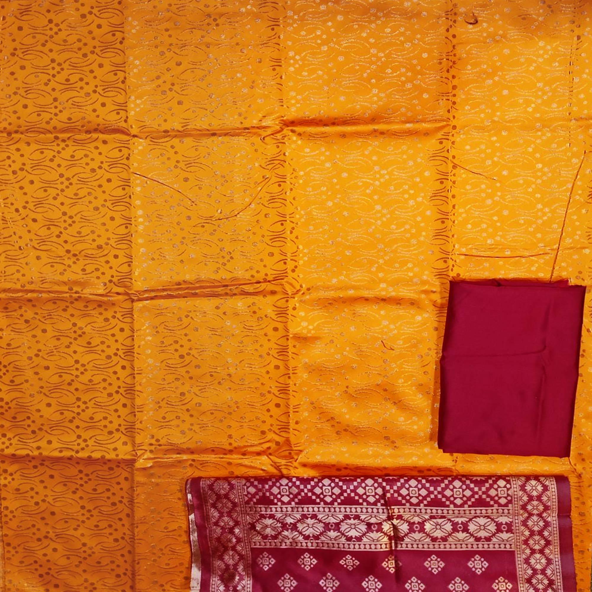 Yellow Festive Wear Woven Banarasi Silk Dress Material - Peachmode