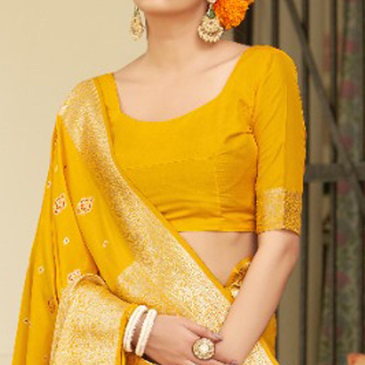 Yellow Festive Wear Woven Banarasi Silk Saree - Peachmode