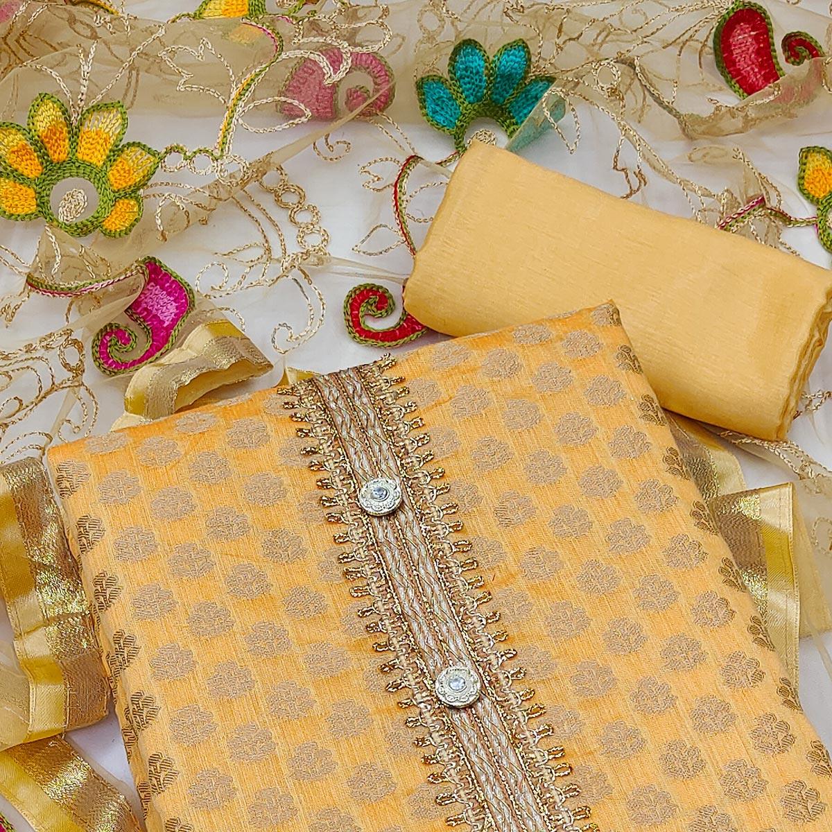 Yellow Festive Wear Woven Chanderi Dress Material - Peachmode