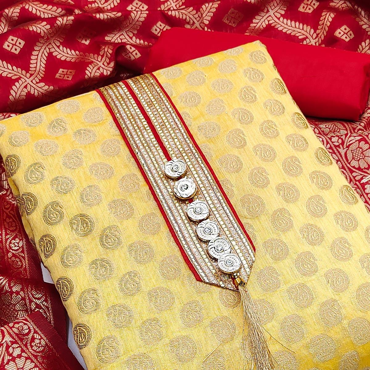 Yellow Festive Wear Woven Chanderi Dress Material - Peachmode