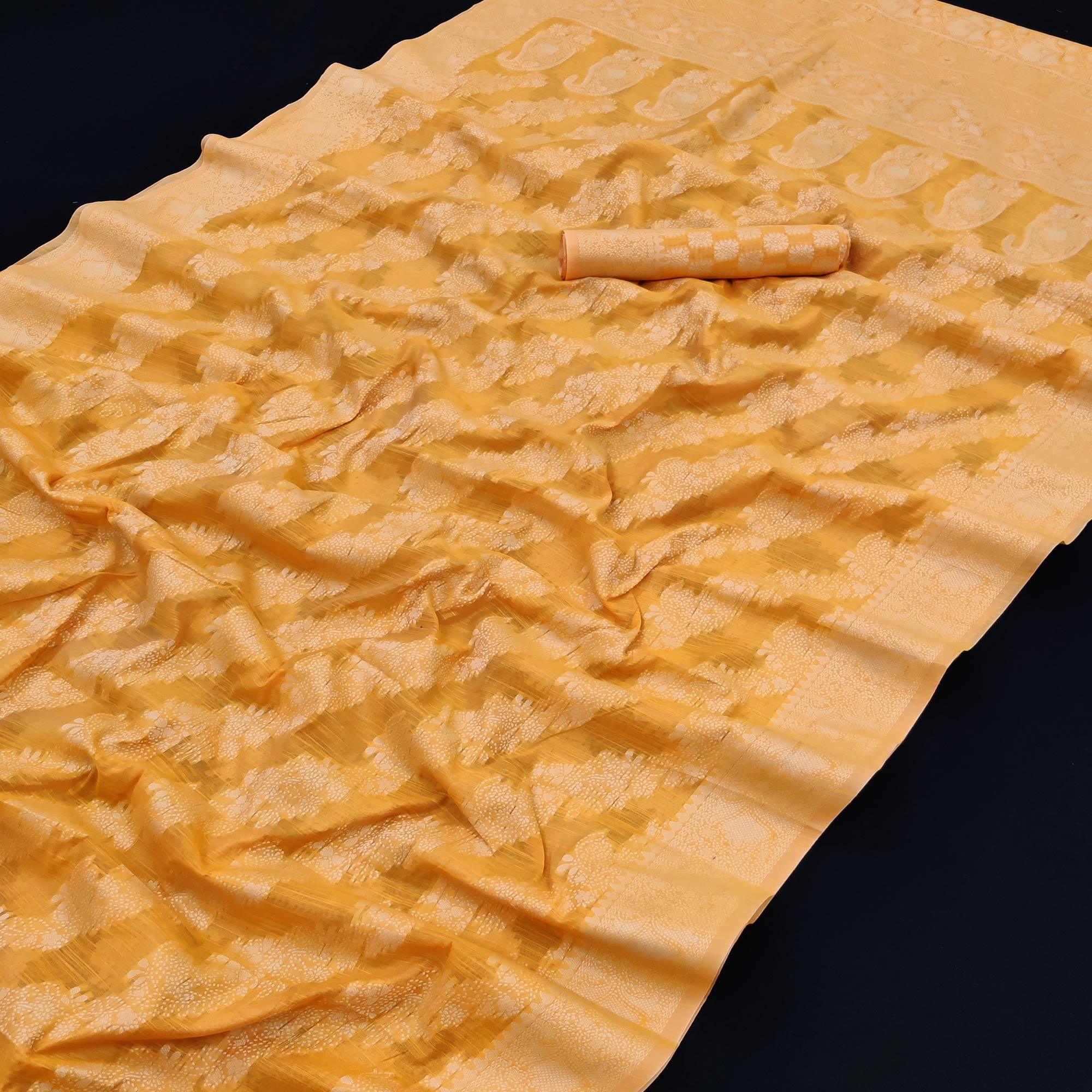 Yellow Festive Wear Woven Cotton Saree - Peachmode