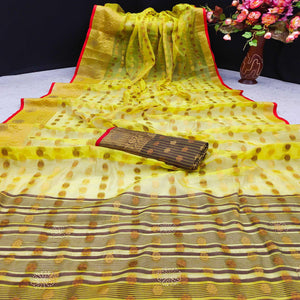 Yellow Festive Wear Woven Cotton Silk Saree - Peachmode