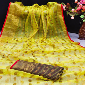 Yellow Festive Wear Woven Cotton Silk Saree - Peachmode