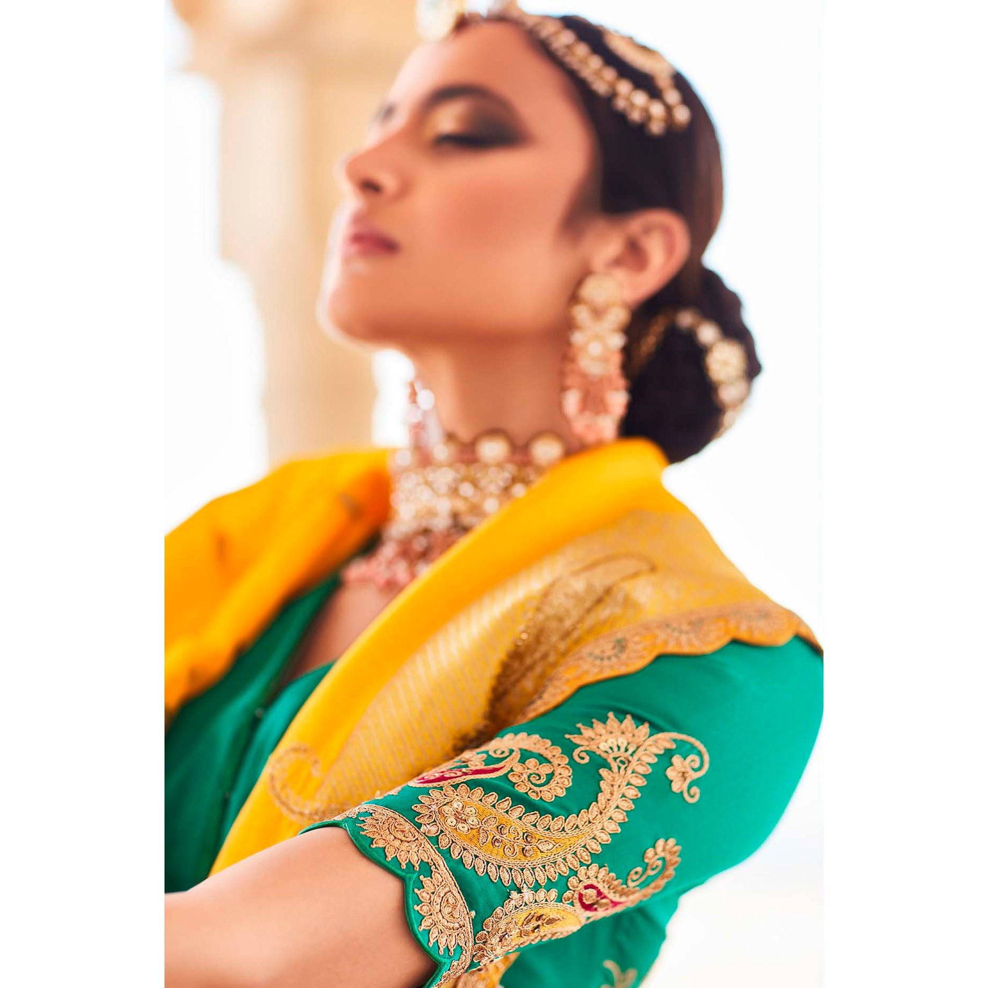 Yellow Festive Wear Woven Dola Silk Saree - Peachmode
