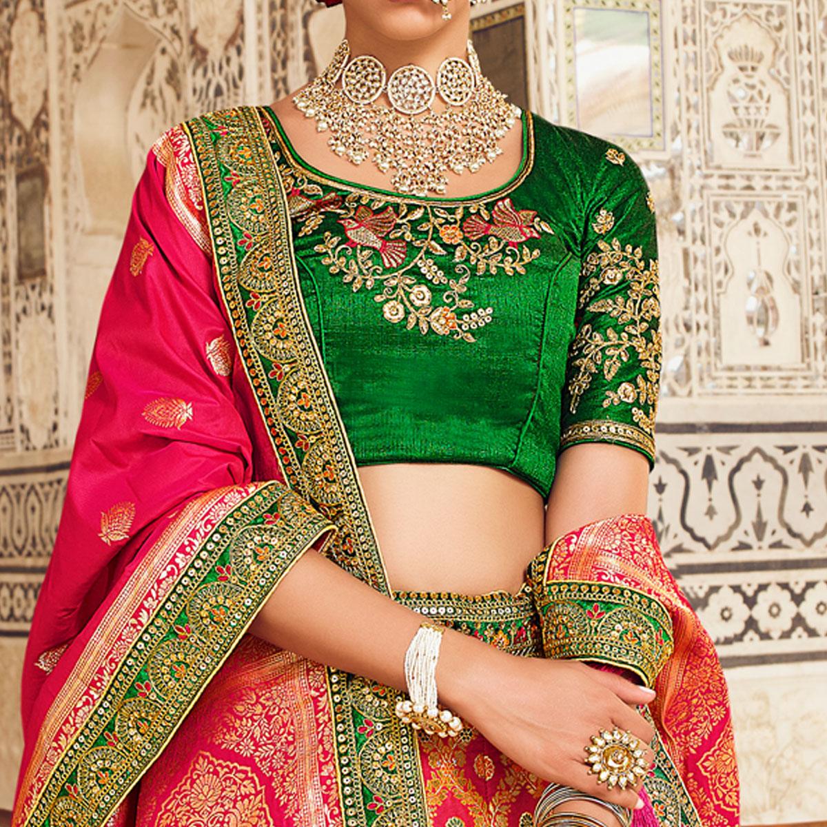 Yellow Festive Wear Woven Heavy Banarasi Silk Lehenga Choli - Peachmode