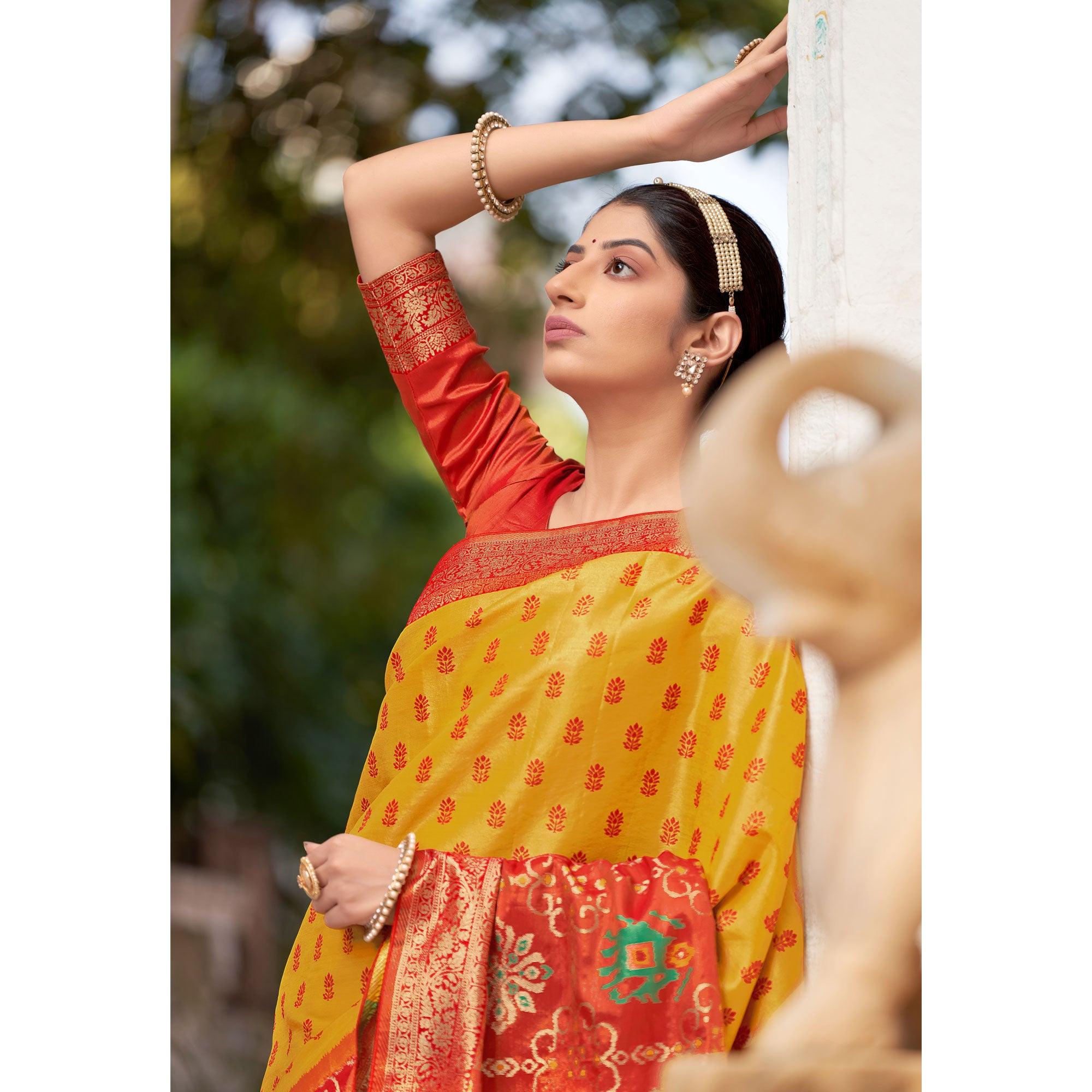 Yellow Festive Wear Woven Kanjivaram Silk Saree - Peachmode